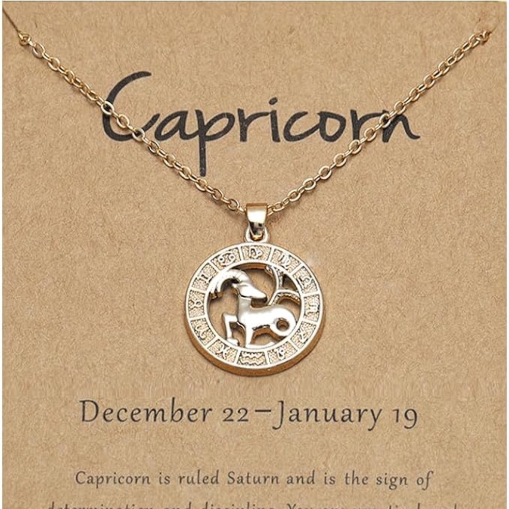 Capricorn Zodiac Necklace Gold Painted Birthday Gift Christmas Gift